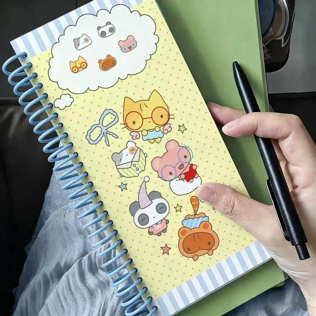 Japanese Style A6 Spiral Coil Notebook, Cute Animal Polka Dot Design, Portable Colorful Pages, Student Diary Journal, School Supplies Gift
