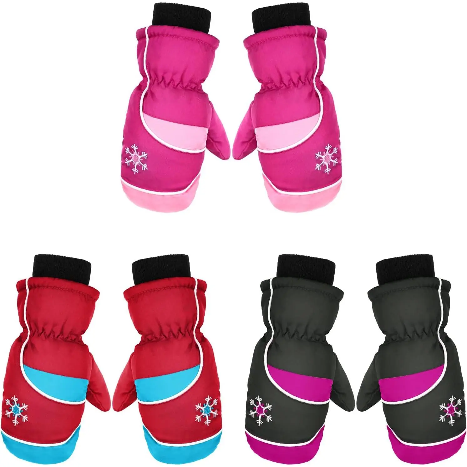 Hicarer 3 Pairs Kids Snow Mittens Waterproof Winter Ski Mittens Thicken Warm Gloves for 3-6 Years