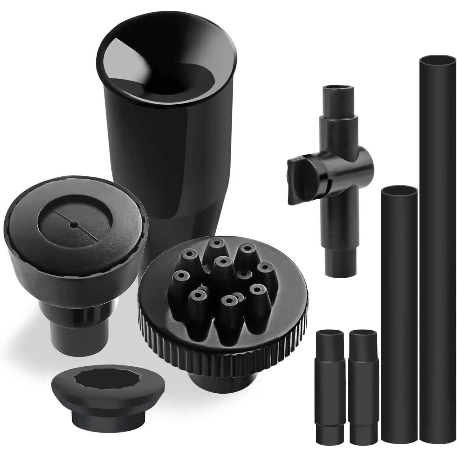 Plastic Fountain Nozzle 1/2, Fountain Head for Garden, Ponds, Tabletop Fish Ponds, Use for Indoor and Outdoor, 9 Components and 5 Different Shapes for Easy Installation, Pool Aerator Nozzle