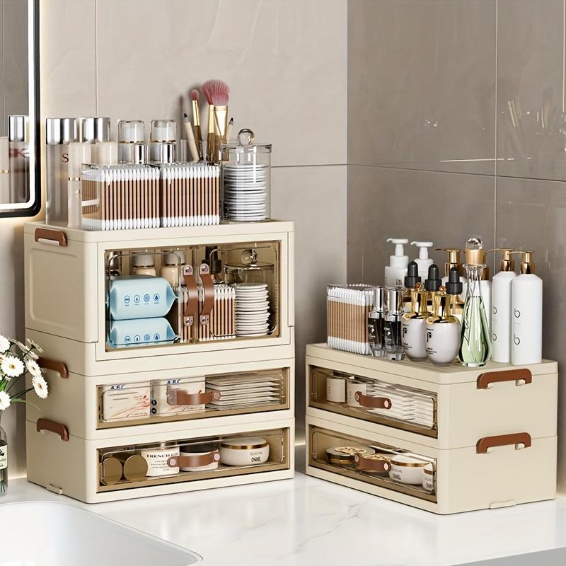 Foldable Large Makeup Storage Case with Drawers, Transparent Cosmetic Organizer Cabinet for Skincare and Makeup Products, Large Capacity