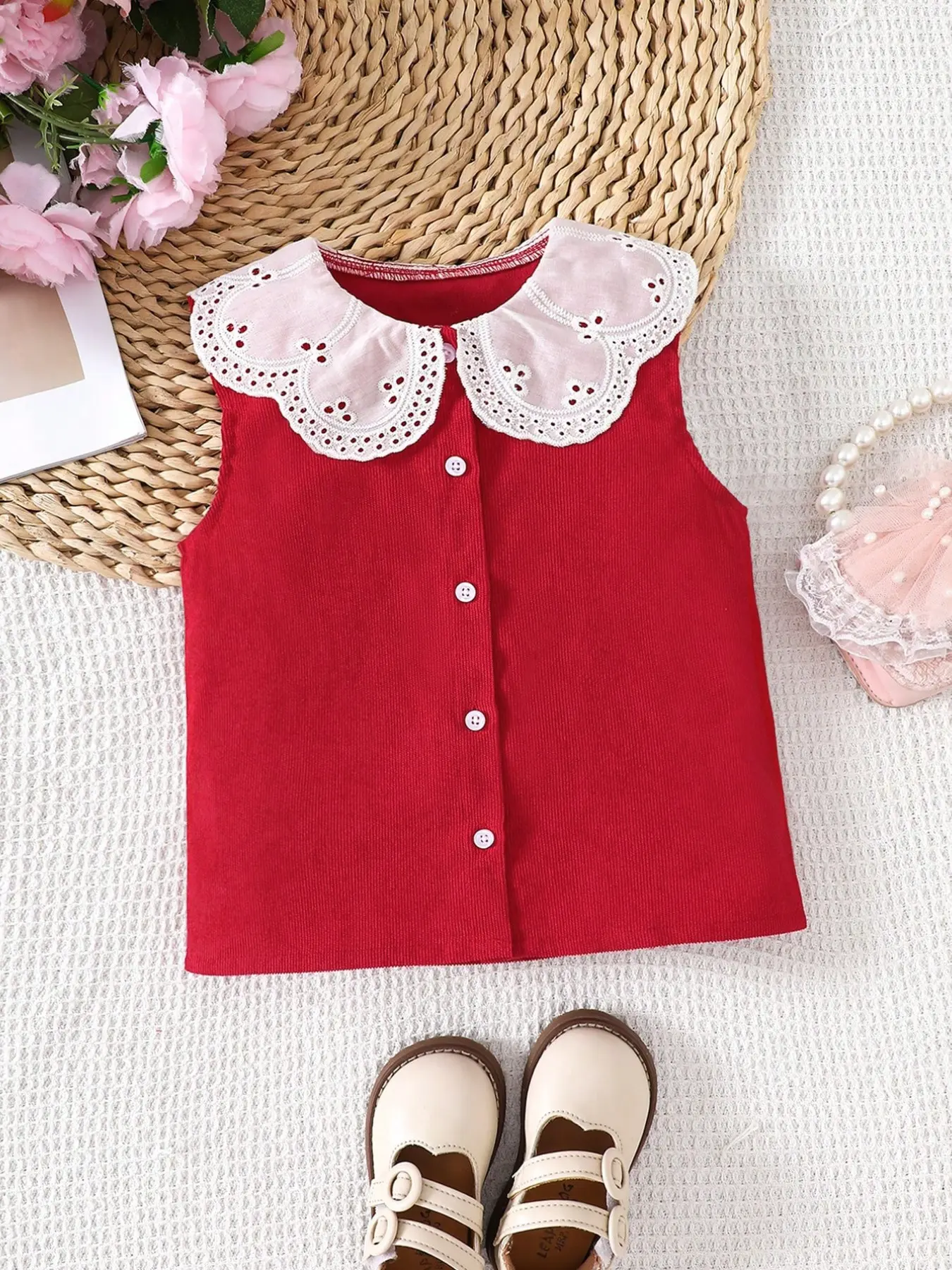 Girls' Vintage Striped Sleeveless Knit Button Down Cardigan, Versatile Lace Trim Peter Pan Collar Single Button Outerwear Vest, Kids Fashion Clothing