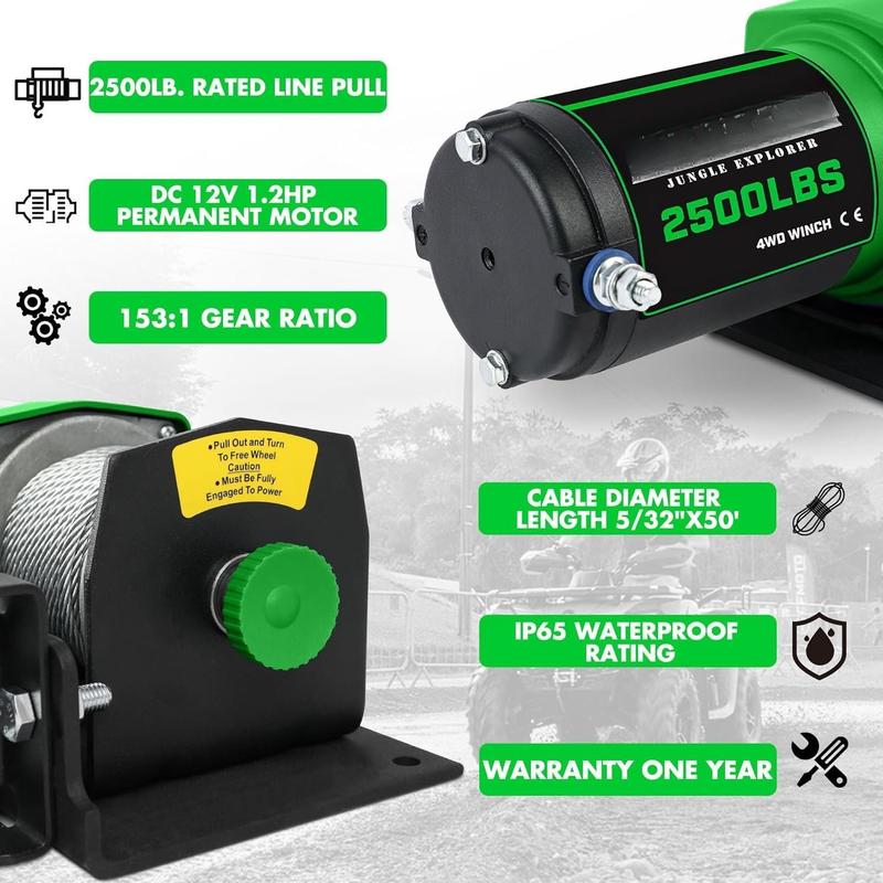 2500 lb. ATV/UTV Electric Winch, 12V  Steel  Winch,Electric Winch with Wired Remote and  Remote for ATV UTV Towing,Boat,Off-Road