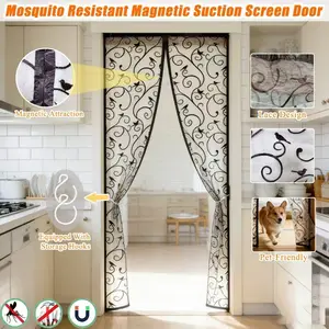 Summer Fleece Mosquito Door Curtain, Simple Home Style, No Drilling Magic Tape Magnetic Closure, Ventilation Mesh Door, Bedroom Balcony Entry Universal Magnetic Curtain, Kitchen Door Curtains