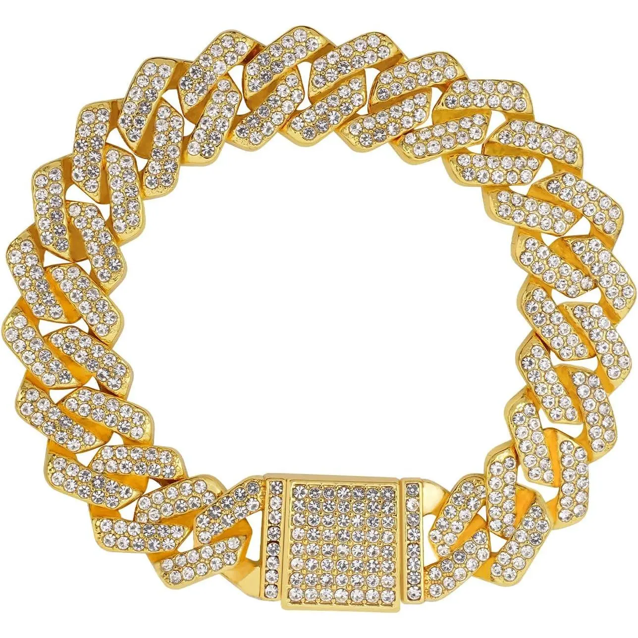 Mens Cuban Link Chain Iced Out Miami Cuban Necklace/Bracelet |14mm  &  Plated Chains | Bling   Hop  For Men Women