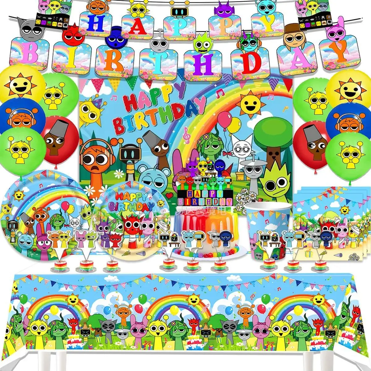 Incredibox Sprunki Theme Birthday Party Decoration Disposable Tableware Balloon Napkin Backdrop For Baby Shower Kid Gift Supplie