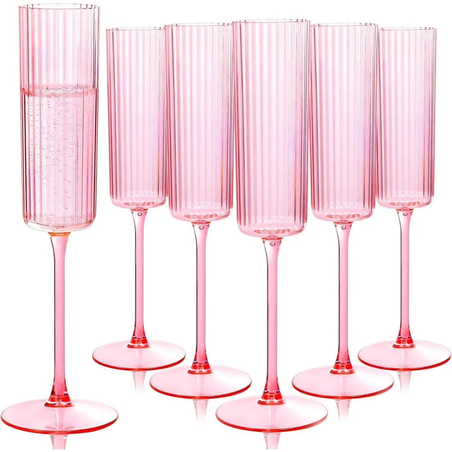 36 Pack  Plastic Champagne Flutes - 6oz Ribbed Disposable Champagne Glasses - Clear   Mimosa Glasses with Long Stem Elegant & Lightweight for Wedding Party