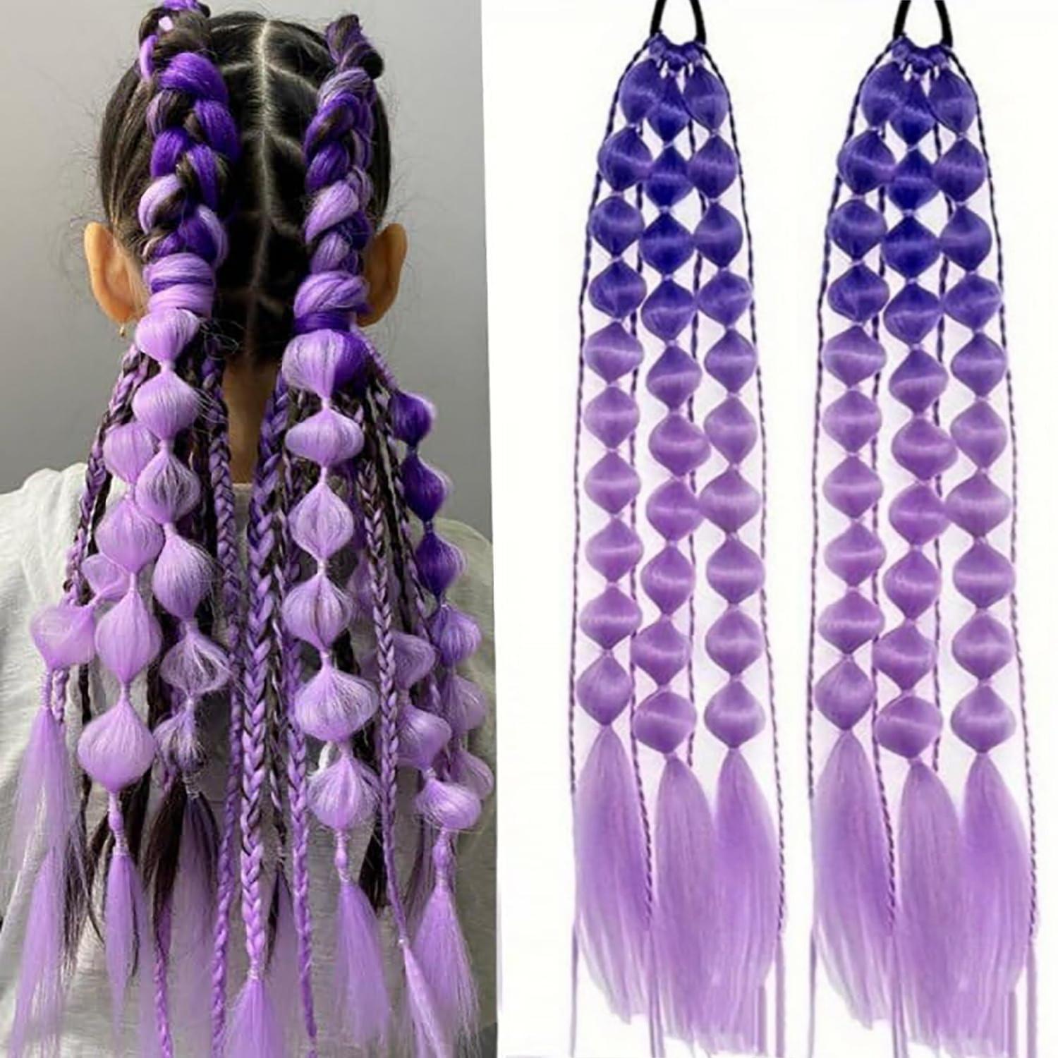 Colored Hair Extensions 24 Inch Lightweight Bubble Ponytail Extensions with Hair Tie 1pcs Colorful Hair Extensions for Women Crazy Hair Day Accessories Festival Party Rave (Black to Pink)