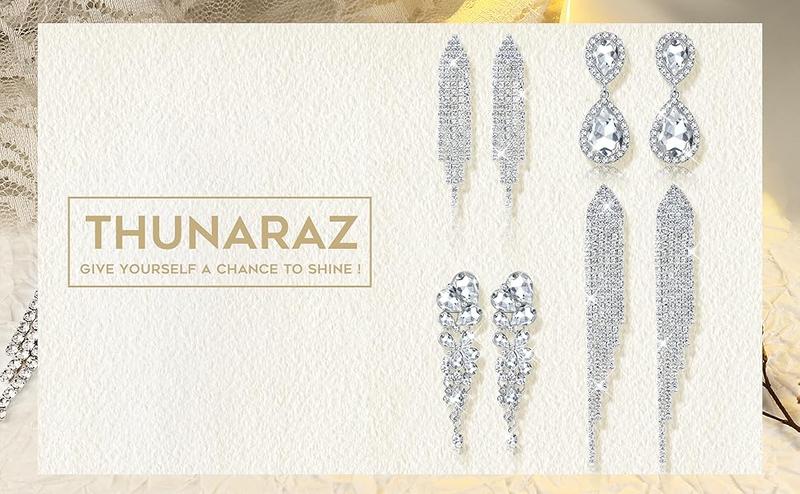THUNARAZ 4 Pairs Sparkling Tassel Clip on Earrings for Women Non Pierced Rhinestone Chandelier Teardrop Dangle Earrings for Brides Bridesmaids Rhinestone Tassel Chandelier Teardrop Dangle Earrings for Christmas Gift