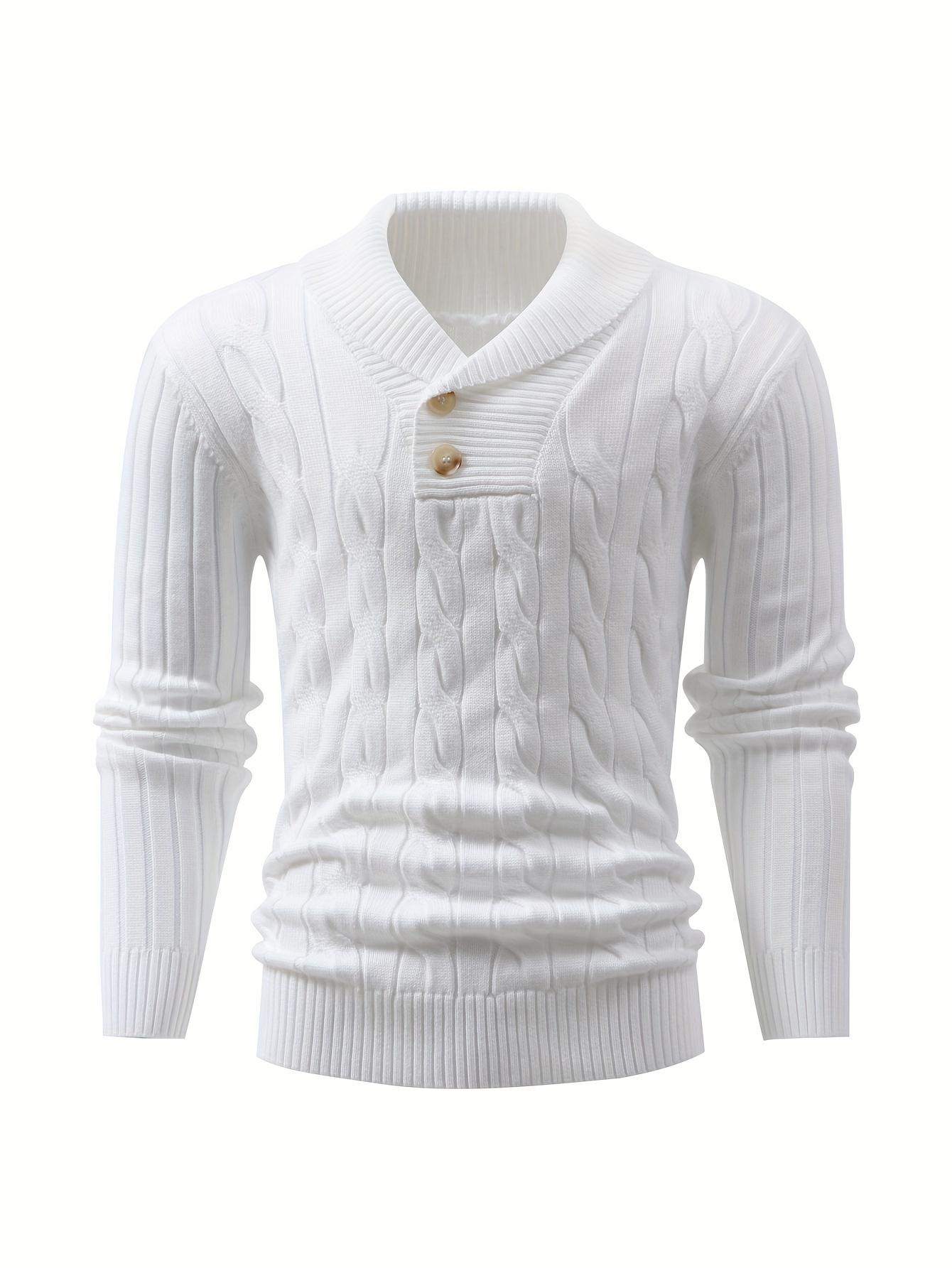 Long Sleeve Men's Casual Knit Sweater with Twist Rope Design, Lapel Collar Pullover for Fall/Winter