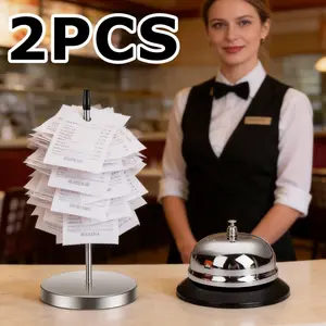 2PCS- multi-functional bill inserting rod+meal bell combination: restaurant order bracket, nail bar, receipt/bill holder and meal bell, suitable for restaurant and kitchen dish delivery and receipt.