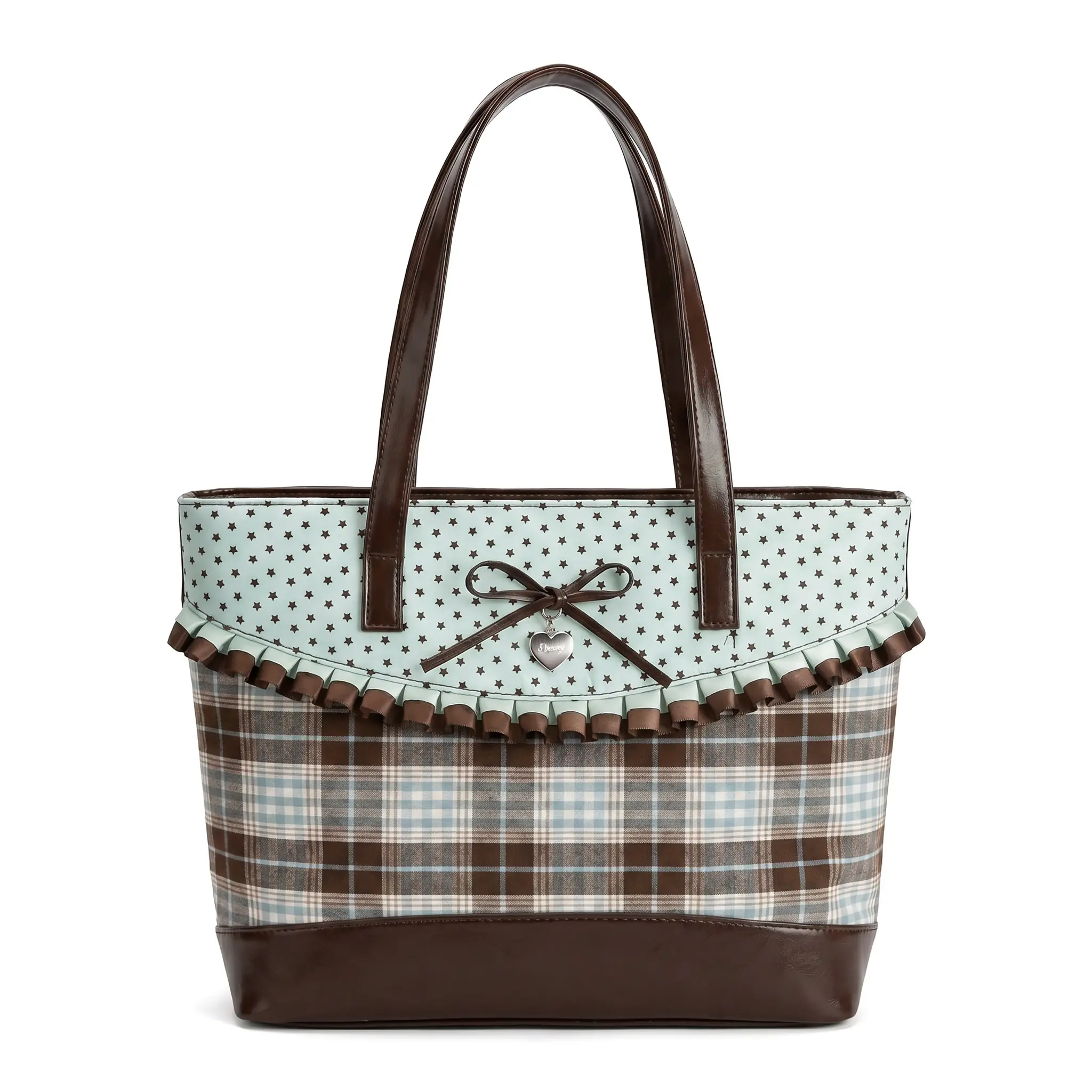 Plaid Bowknot Tote Bag with Ruffles – Y2K Coquette Style Campus Shoulder Bag for Women, College Casual Handbag
