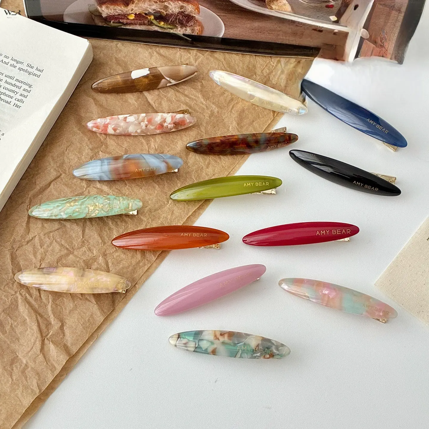 7cm Vintage Marbled Acrylic Hair Barrette Clip, Multi‑Color Tortoiseshell Solid Color Oval Alligator Hair Pin, Elegant French Style Side Hair Accessory for Women Girls Daily Party Hairstyle Decoration