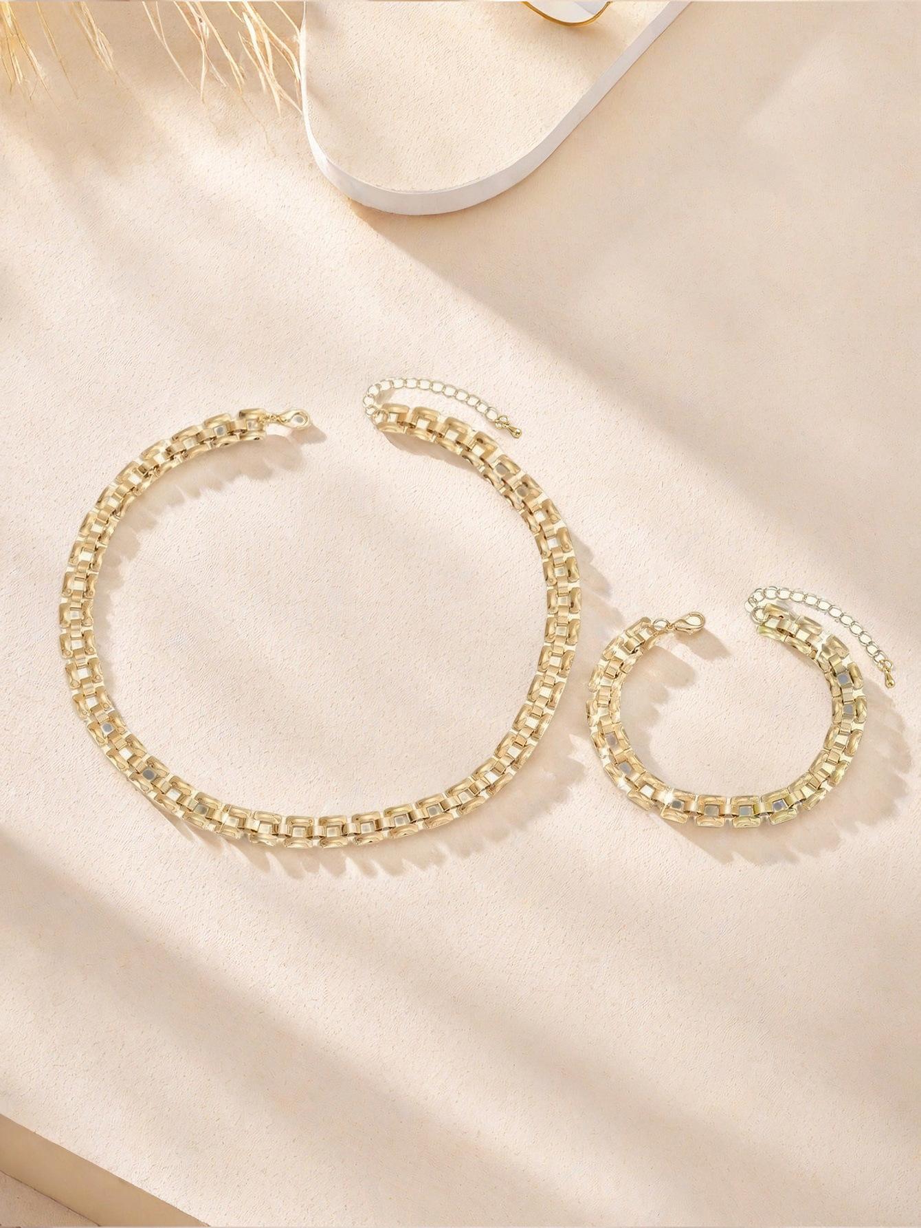 Metal simple personality fashion exquisite strap chain necklace bracelet set women's temperament high-end jewelry