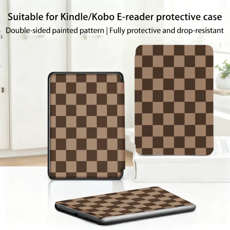 for Kindle/kobo/Tolino Case, Tablet covers, Tablet Accessories, Brown And Beige Checkerboard Pattern, for Kindle 11th Generation (2019/2022/2024), 6-Inch, 7-Inch Kindle Paperwhite 12th Generation Vision Color/Vision 6/Shine Color