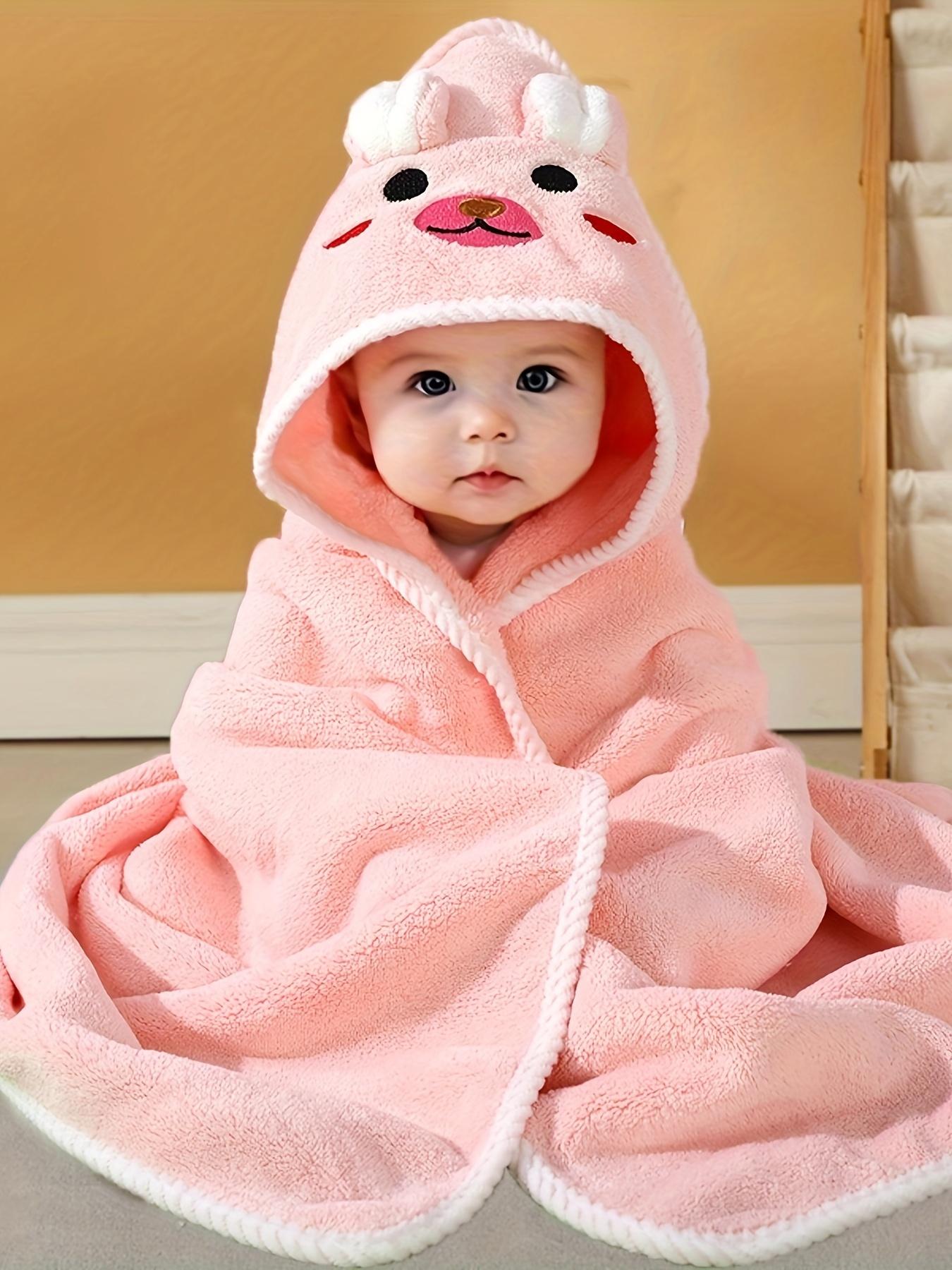 NewBaby Boy Cute Animal Ear Bathrobe Soft Breathable Strong Absorbency Cartoon Pattern Hooded Towel Comfortable Blanket Nap Blanket Stroller Blanket
