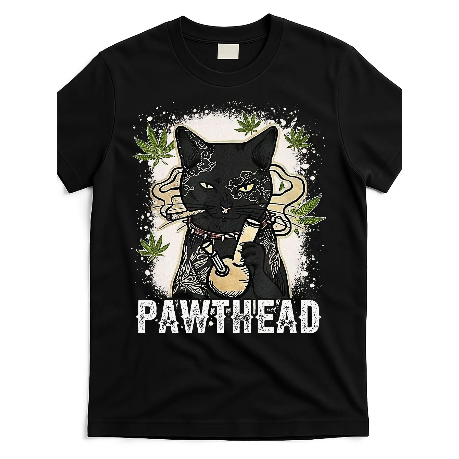 Men's/Women's Casual Cotton Short-Sleeve T-Shirt Top - Humorous Cannabis-Themed Cat Design, Comfortable Round Neck, Stoner-Focused Trendy Style, Tshirt, Shortsleeve, Fabric, Fit, Print