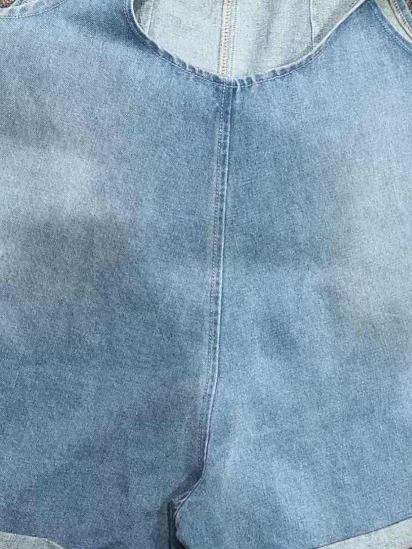 Women's Solid Color Denim Overalls, Casual Comfy Breathable Fabric Basic Fitted Sleeveless Overalls for Daily Wear, Ladies Clothes for Spring & Summer, Womenswear, Dungarees, Denim Rompers, Summer Jean Romper, Denim Jumpsuit, Blue