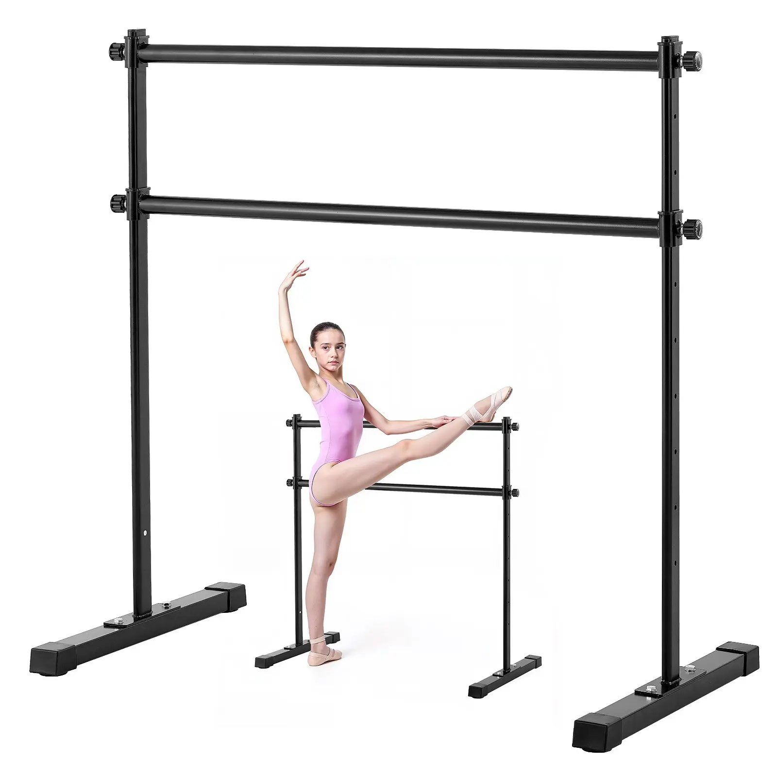 Ballet Barre, 4 Ft Double Barre Bar for Home, Freestanding Portable Ballet Stretching Dance Bars, Height Adjustable Anti-Wobble Fitness Studio Equipment, for Pilates Balance Workout