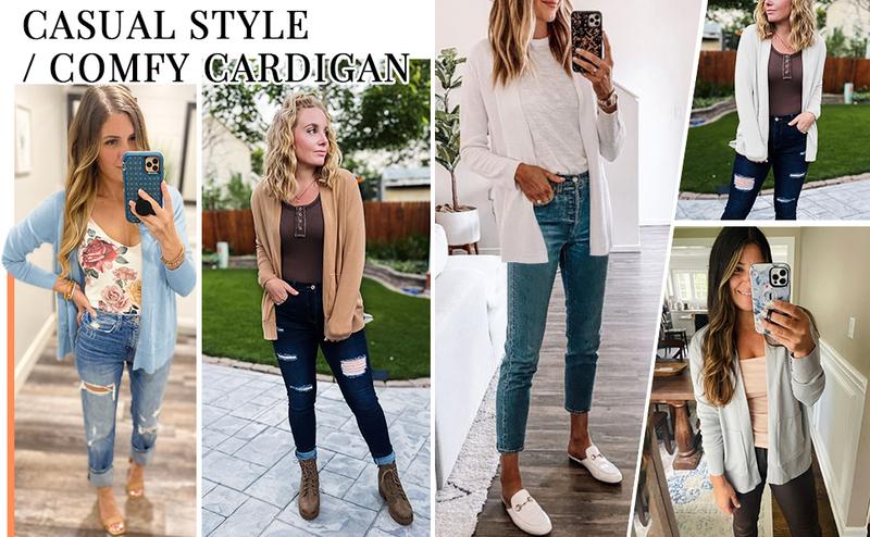 Yousify Womens Cardigan Sweater Long Sleeve Open Front Knit Cardigan Sweater with Pockets