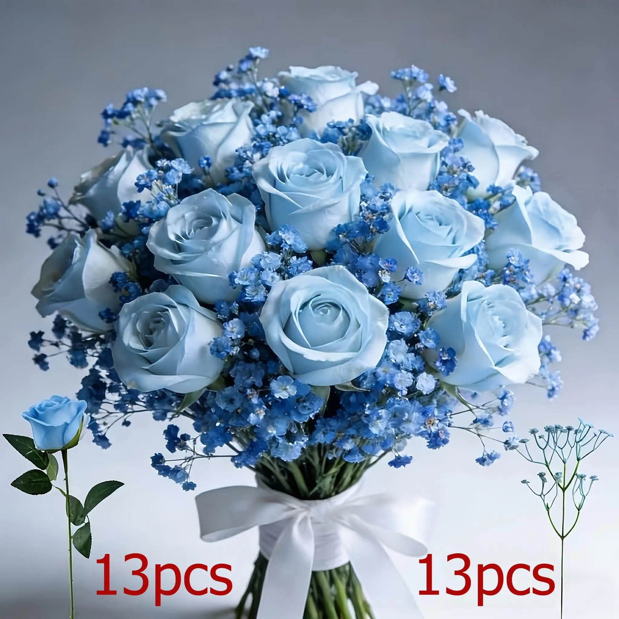 26 Blue Roses & Baby's Breath Bouquet, Lifelike Faux Flowers for Graduation, Valentine's Day, Birthday, Romantic Gift for Adults & Couples