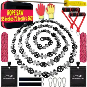 55 Inch High Limb Rope Saw Dual Sided Pocket Chainsaw with 70 Sharp Teeth 360° Rope Tree Saw High Limb Tool with Storage Box for Outdoor Adventures