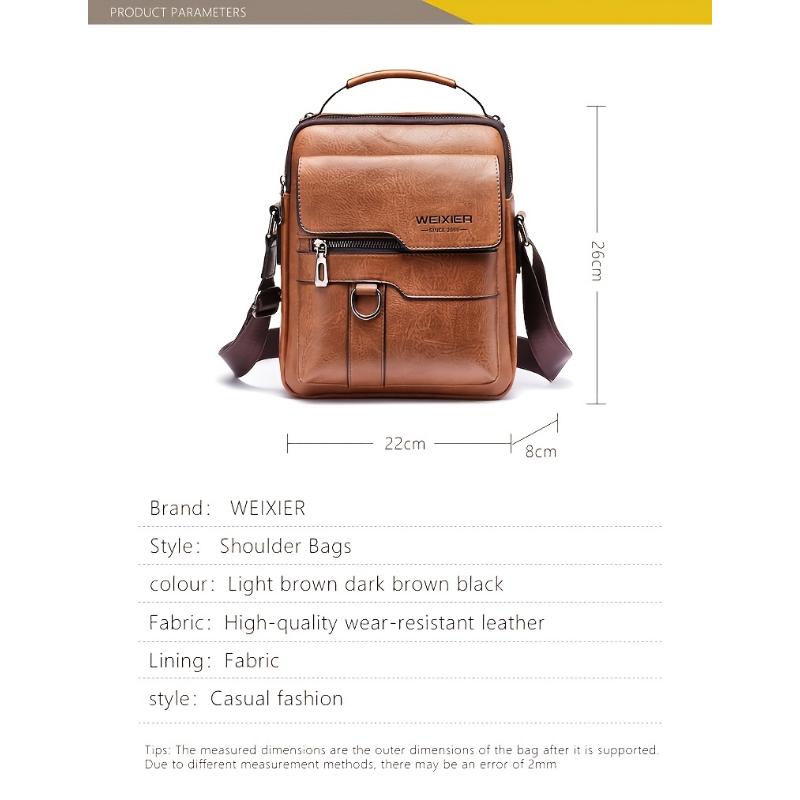 Leather Crossbody Bag for Men - Shoulder Bag, Retro Handbag, Business Casual Briefcase, Holiday Gift Large Capacity, Multi Compartment, Zipper