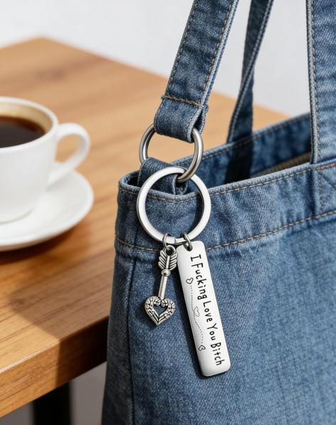 Engraved Stainless Steel Key Chain for Best Friends — 'I Fking Love You Bith' Funny Quote — Durable Friendship Gift for Besties & Female BFFs