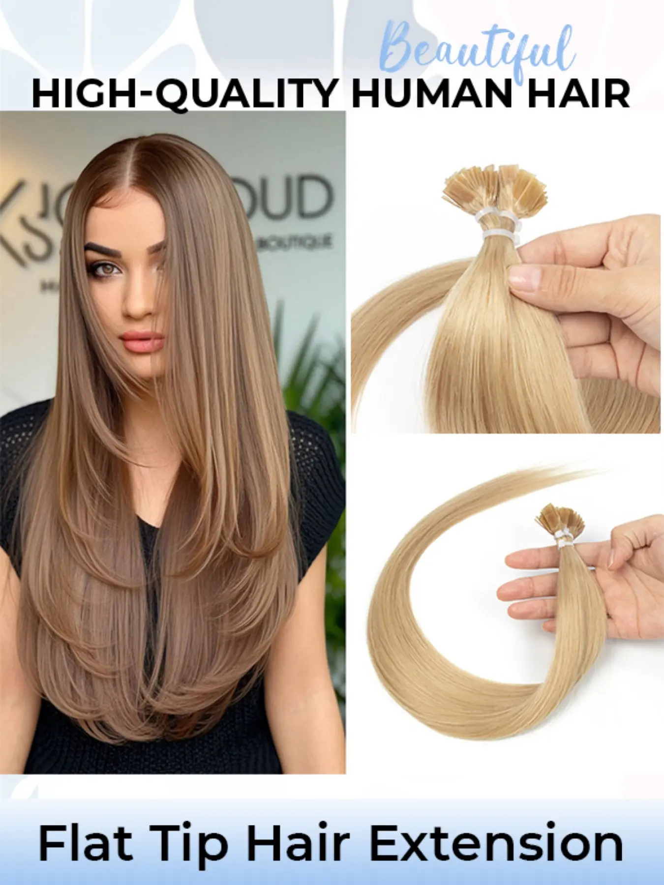 Human Hair Blend Invisible I-Type Extensions, Pre-Attached Keratin F-Type, 50 Bundles Per Pack, Smooth Texture, Durable False Hair