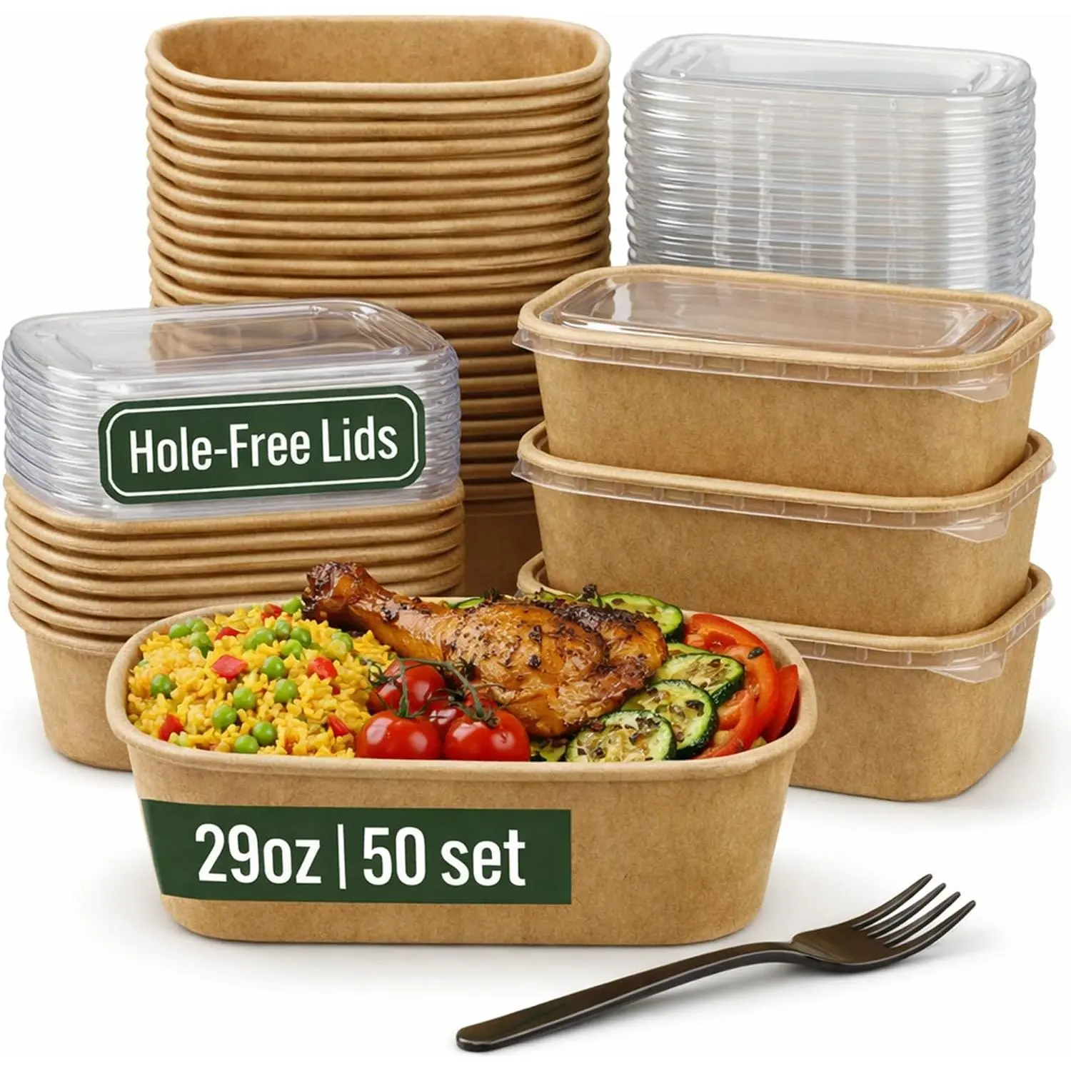 50 Pack 29Oz Disposable Meal Prep Containers With  - Microwave and Freezer Safe  Paper Bowls with  and Forks - Disposable  Containers - To Go Bowls for  Prep and Salad