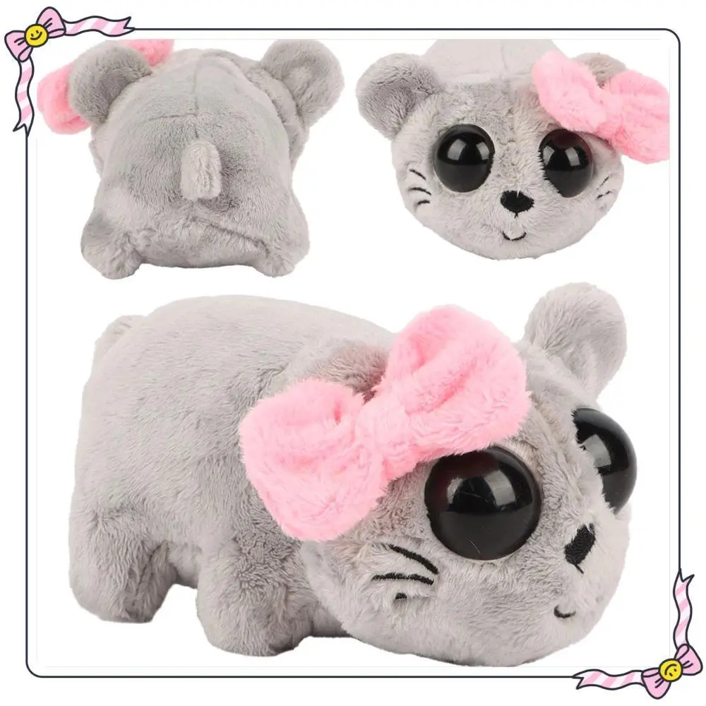 15cm Grey Big Eyed Hamster Plush Toys Bow Hamster Plush Doll Soft Stuffed Animal Toy Cute Plushies Kids Birthday Halloween Gifts