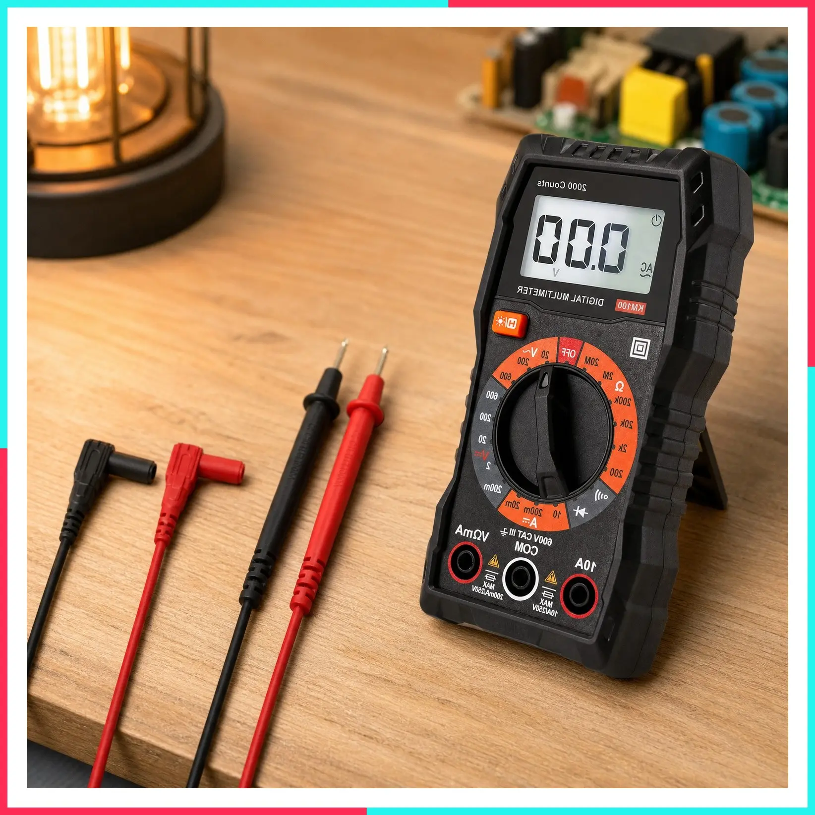 Digital Multimeter with Case, DC/AC Voltmeter, Ohm/Volt/Amp Meter, Continuity and Diode Voltage Tester for Household Outlets and Automotive Battery Test (Anti-Burn with Double Fuses)
