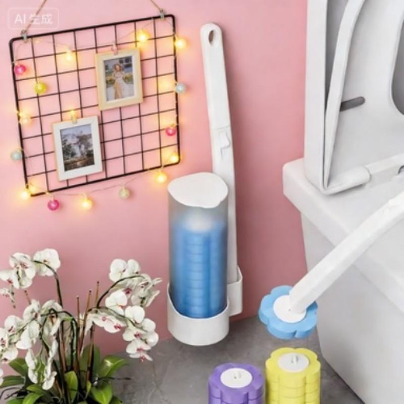 Disposable Toilet Brush Set with Scented Replacement Heads Lavender Ocean Lemon Fragrant Tablet System for Deep Cleaning Hygienic Bathroom Maintenance Multi-Layer Head Brush Refill and Cleaner - Floral, Traditional