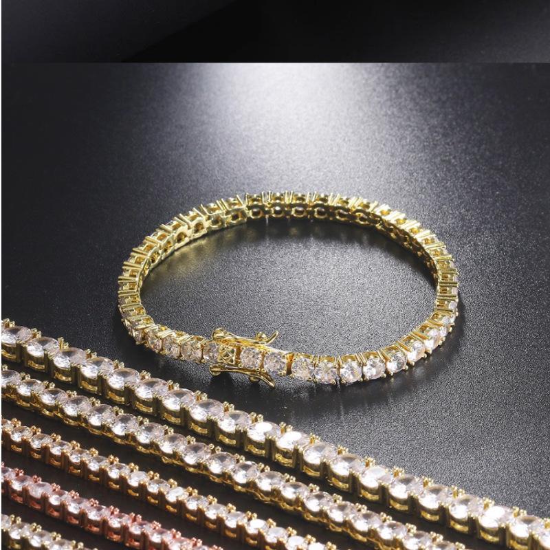 Trendy Copper Gold Plated Bracelet Dazzling Single Row Diamond Bangle Women Fashion Jewelry