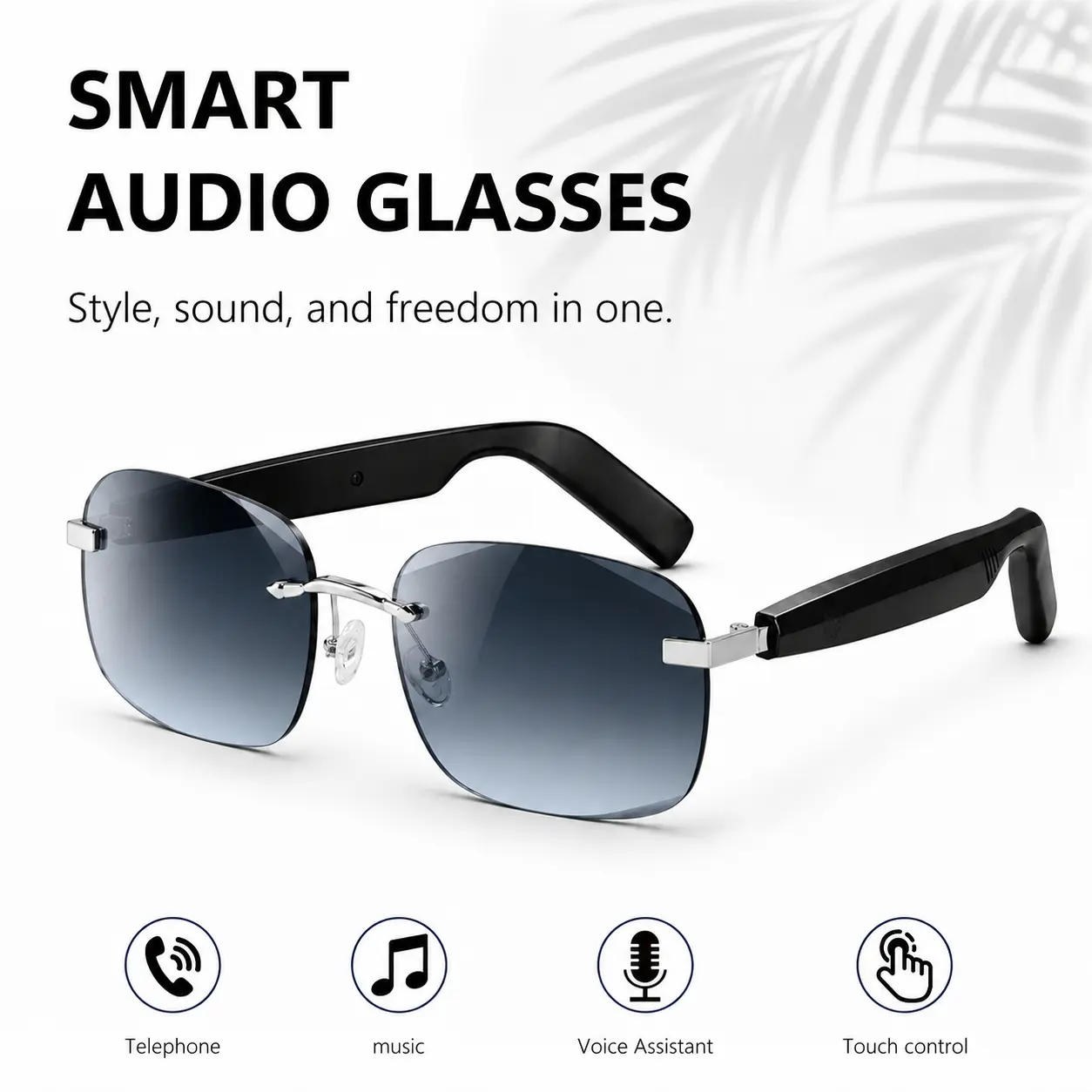 Smart Glasses, Open-Ear Bluetooth Audio Glasses with Music Playback, Built in Microphone, Touch Control and Voice Assistant