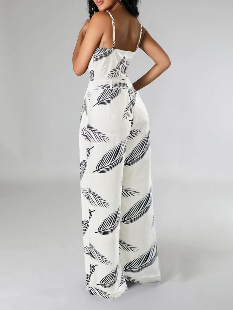 Women's Floral Print Cami Jumpsuit, Casual Fashion Wide Leg Jumpsuit for Daily Holiday Vacation Wear, Women Jumpsuits for Summer, Beach Jumpsuit