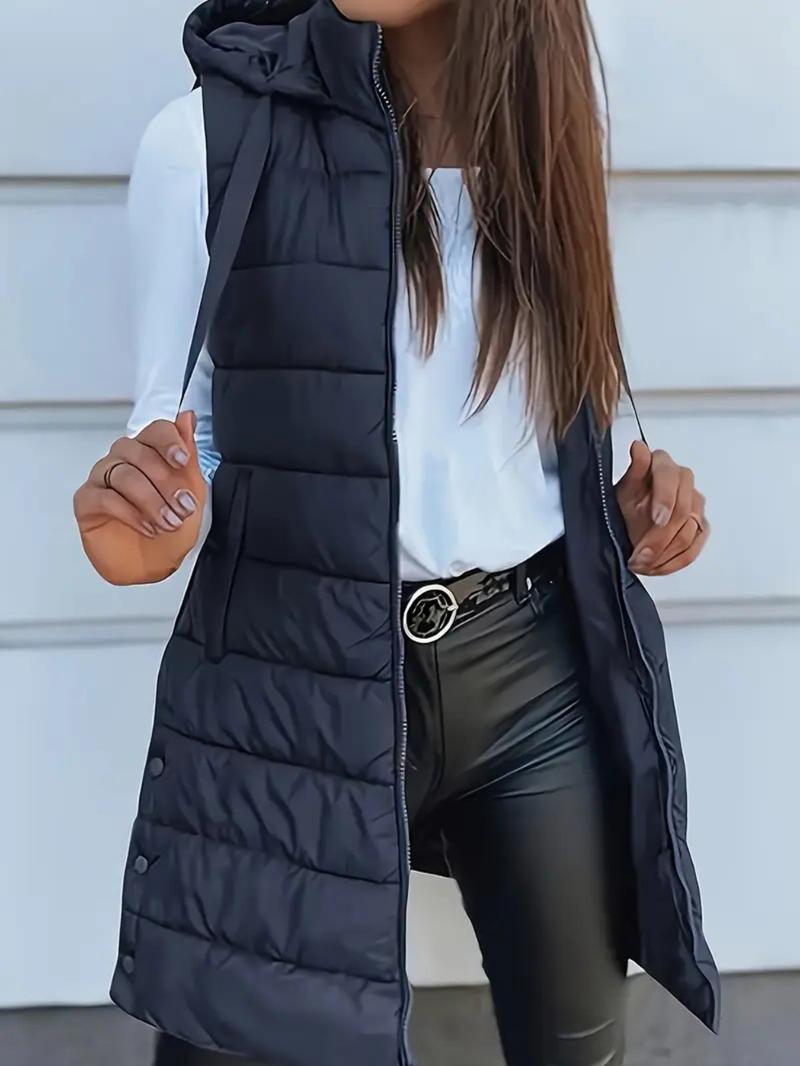 BIGWIG Solid Color Hooded Zipper Vest Jacket Women's Clothing
