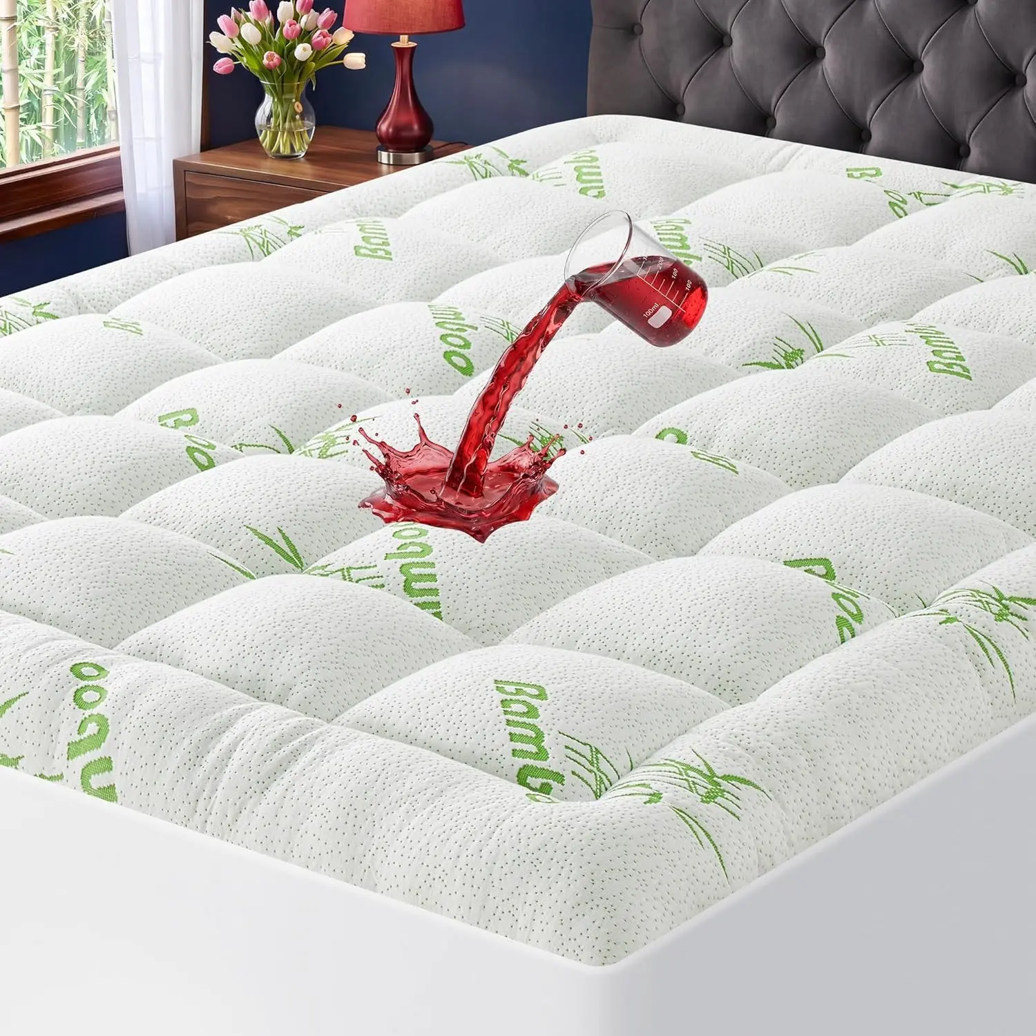 Queen Size Waterproof Bamboo Viscose Mattress Topper, Extra Thick Cooling Mattress Pad for Back Pain with Deep Pocket 8"-21", GreenGift