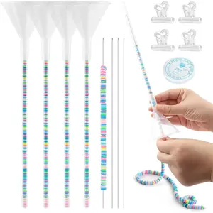 4 Pack Beading Funnel Bracelet Making Kit with 1Roll  Elastic String,Clay Beading Tools Kit  for 0.24" Clay Beads, Making, Bracelets, Necklaces