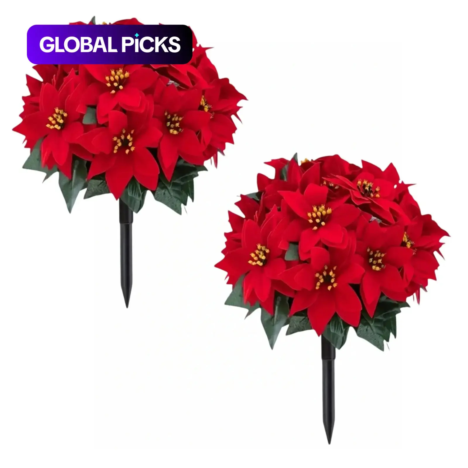 2 Pack Artificial Poinsettia Flowers with Ground Spike, UV Realistic Faux Poinsettias, Artificial Plants for Outdoor Christmas Decor, Home Patio Topiary Balls #   GLOBAL PICKS,kitchen,balcony