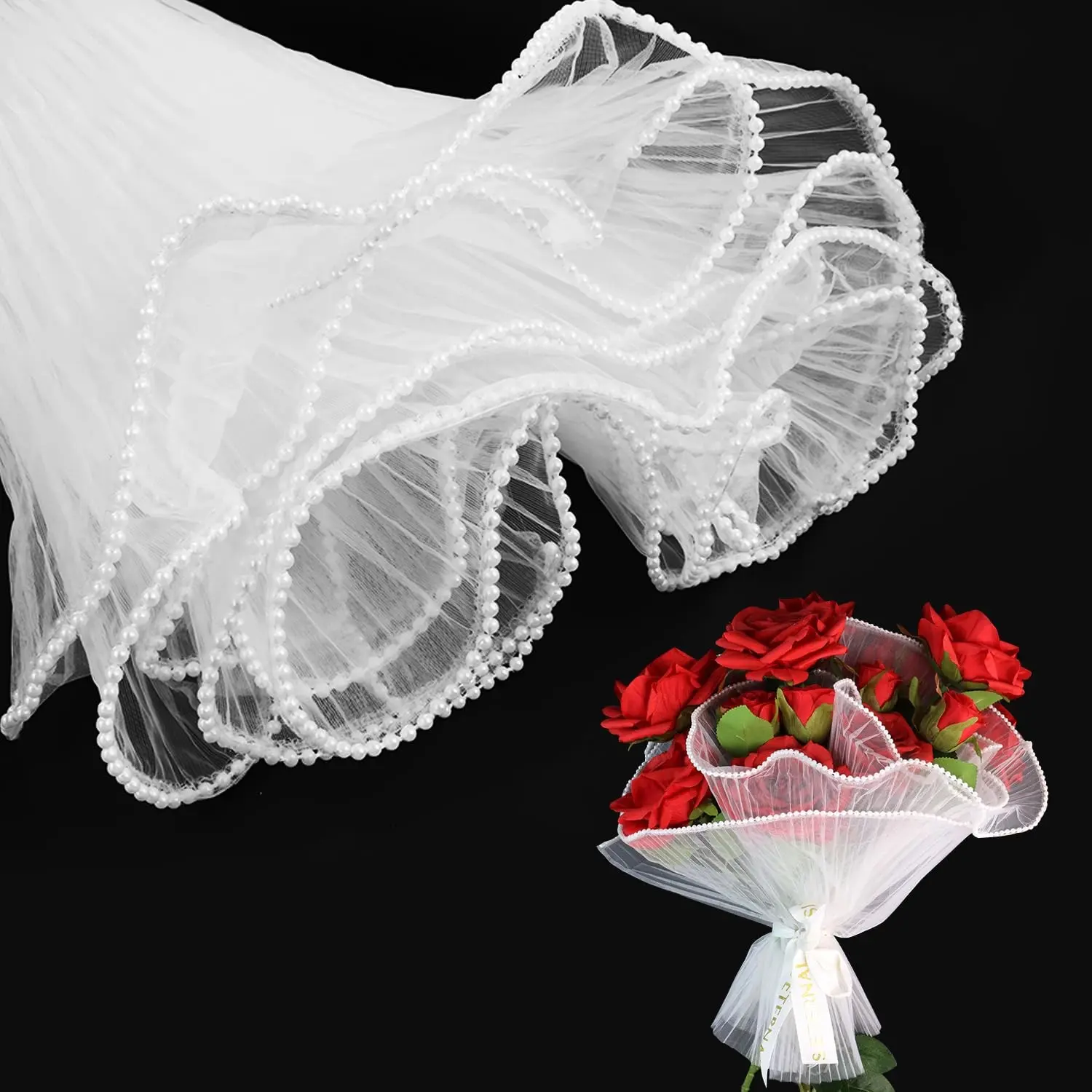 4 Yards Pearl Mesh Flower Wrapping Paper for Bouquets, Korean Floral Wrapping Paper, Pearl Mesh for Bouquets, DIY Gift Packaging, Valentines Flower Shop Decoration (Yards White)