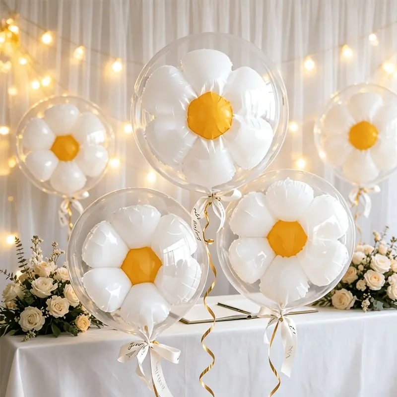10pcs 24-Inch Bubble Balloons + 18-Inch Daisy Mylar Balloon Set, Perfect for Birthday, Wedding, Anniversary, Party Decorations