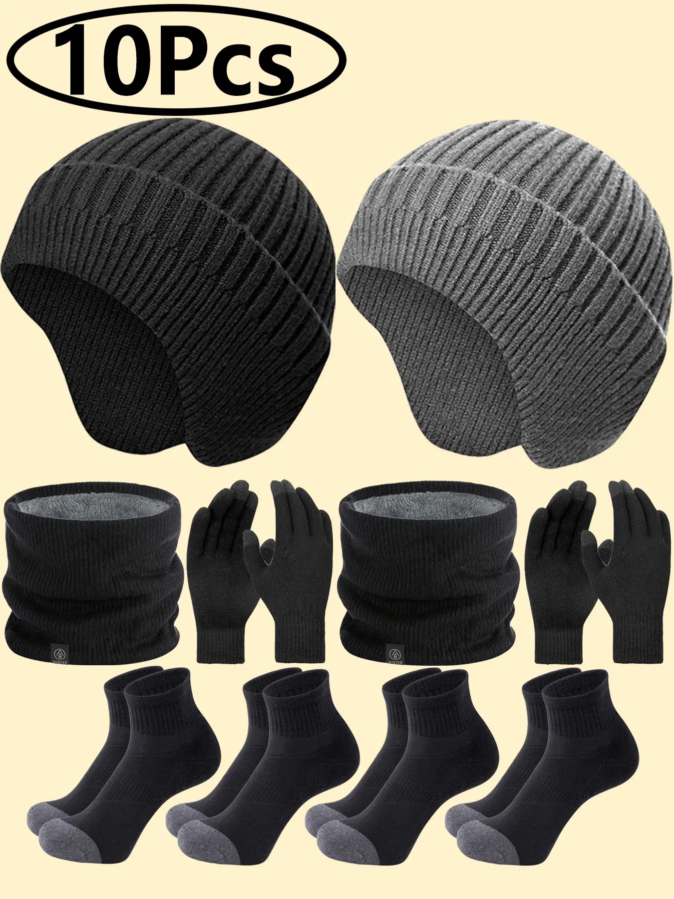 10 Pieces Winter Beanie Visor Hat Neck Warmer Scarf Touchscreen Gloves and Sock Set for Men and Women Outdoor Winter Warmer Set