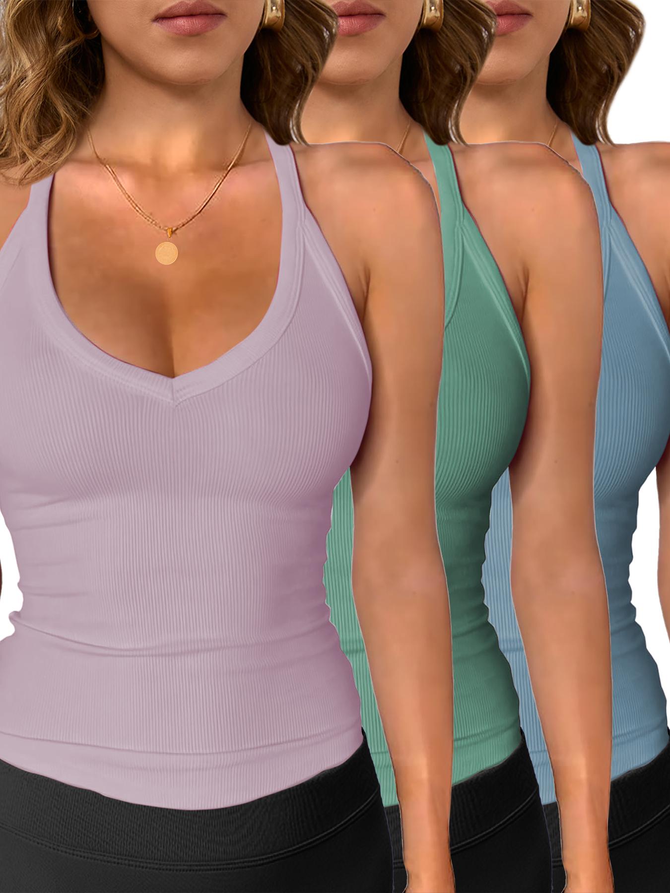 Women's Solid V Neck Ribbed Tank Top, Casual Comfy Cami, Casual Sleeveless Top for Daily Wear, Ladies Clothes for All Seasons