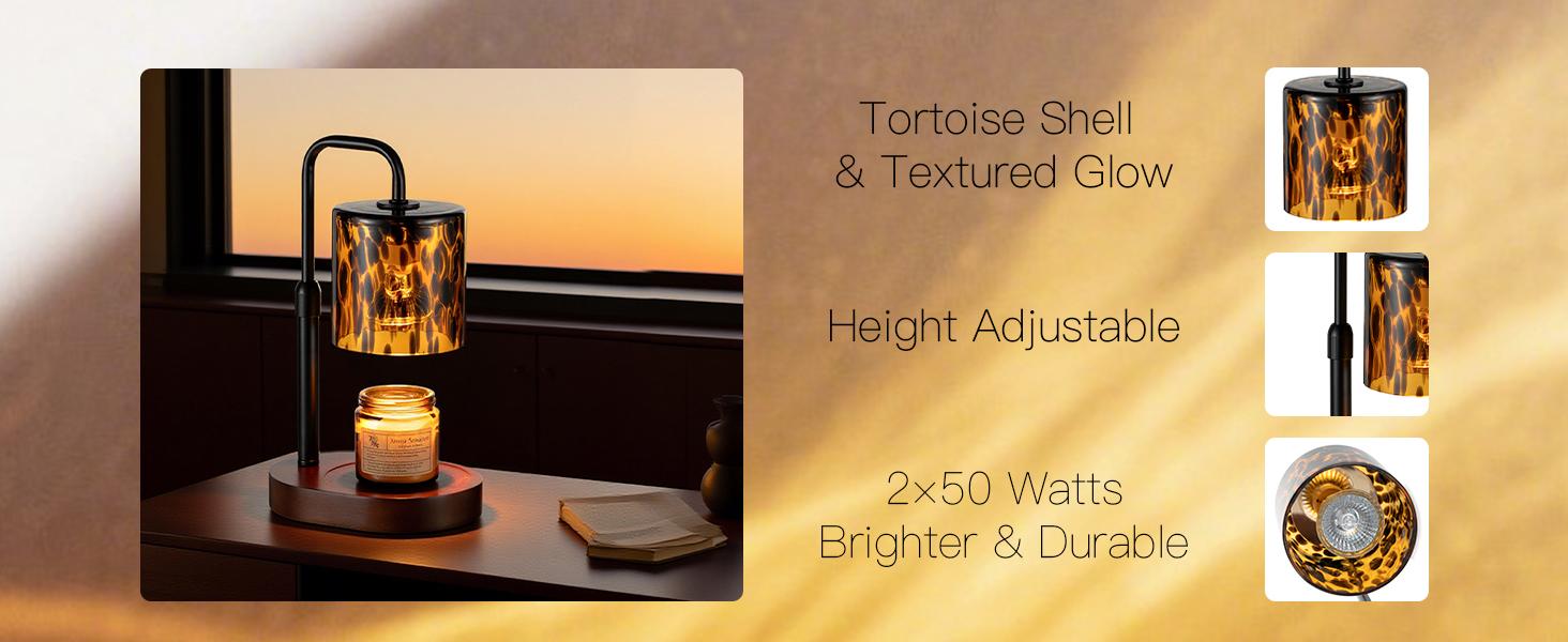 Tortoise Shell Home Decor: Black Candle Warmer Lamp with Timer Vintage Leopard Lamp with 2 Bulbs Height Adjustable Candle Warmer Dimmable Christmas Gift for Women