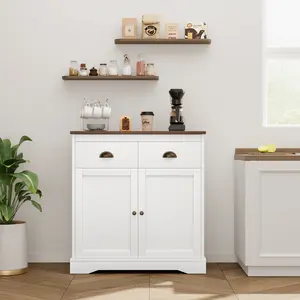 Buffet Cabinet, Coffee Bar Cabinet with 2 Drawers,Modern Farmhouse Sideboard Storage Cabinet with Adjustable Shelf for Dining Room, Living Room, Kitchen Coffee Bar Entryway White