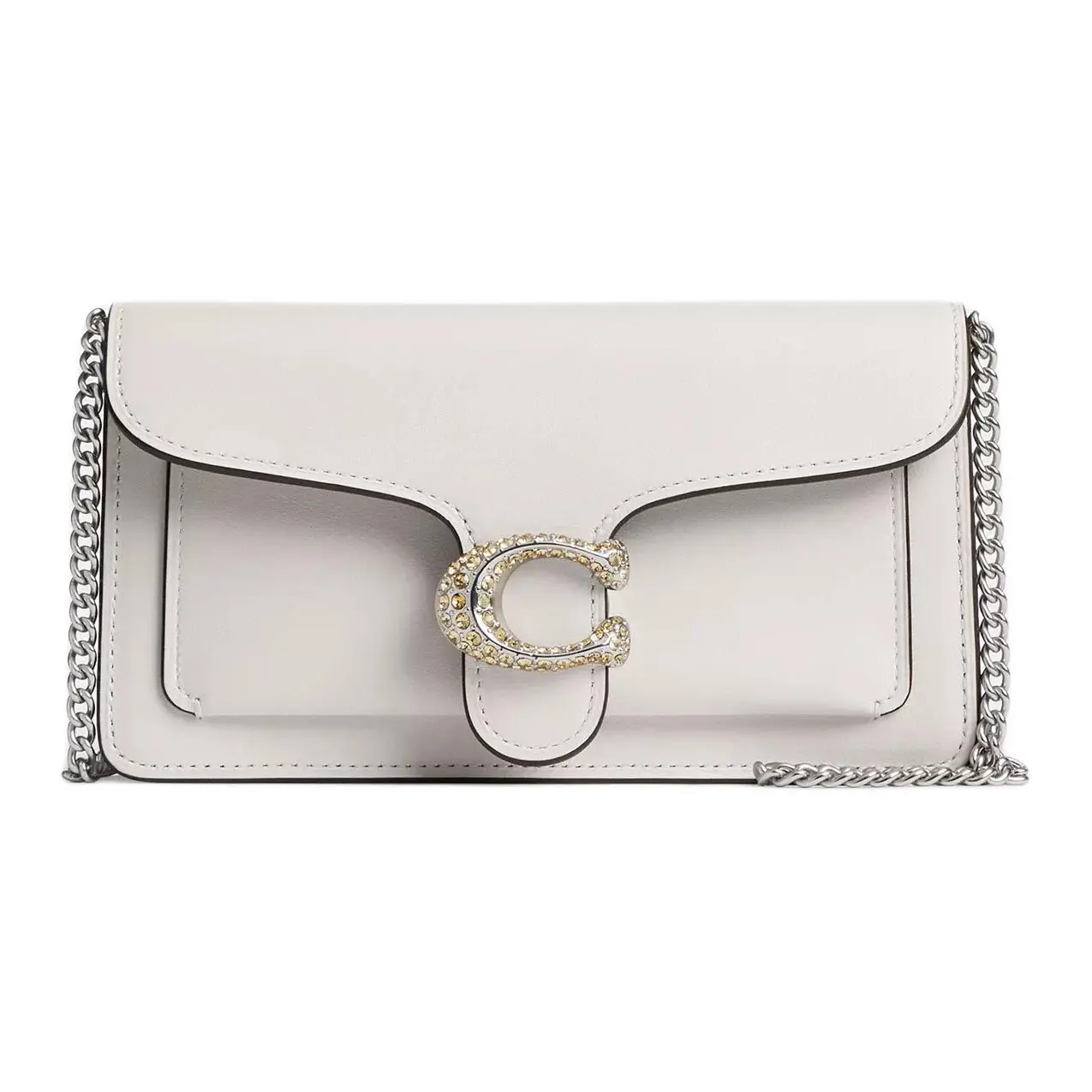 COACH Tabby 20 Crossbody Bag for Women – Snap-Closure Removable Chain, Calfskin, Small Size, Chalk White