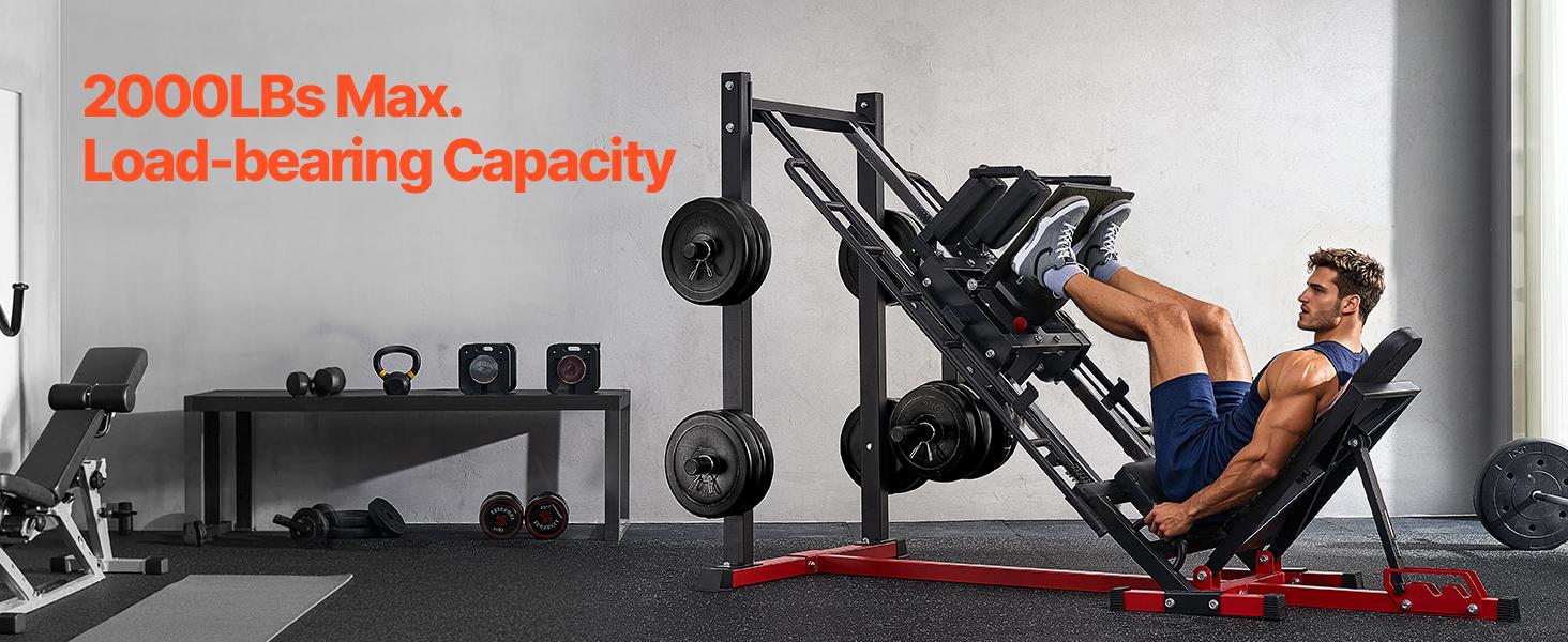 VEVOR Leg Press Hack Squat Machine, Adjustable Leg Press Combo with Linear Bearing and Weight Storage, Lower Body Special for Home Gym, Leg Exercise Equipment for Quads, Hamstring, Glutes, Calve