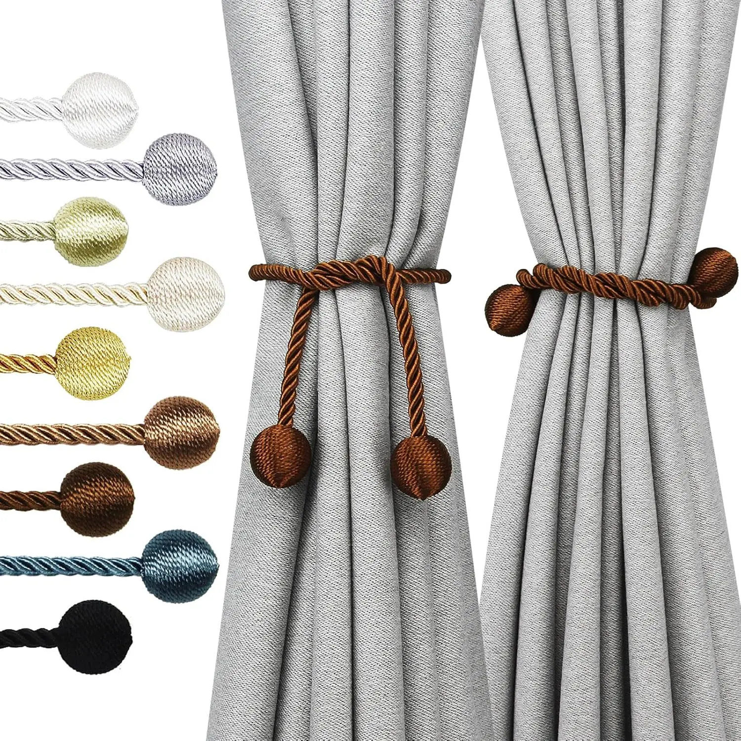 Elegant Decorative Modern Rope Curtain Tiebacks Outdoor Holdbacks for Drapes Window Curtain Draperies (Coffee, 2)