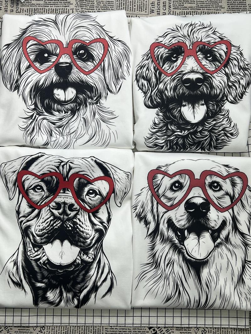 XL-3XL Cute Dog with Red Heart Glasses Sweatshirt Soft Cotton Hoodie for Pet Lovers Fun Graphic Casual Everyday Wear