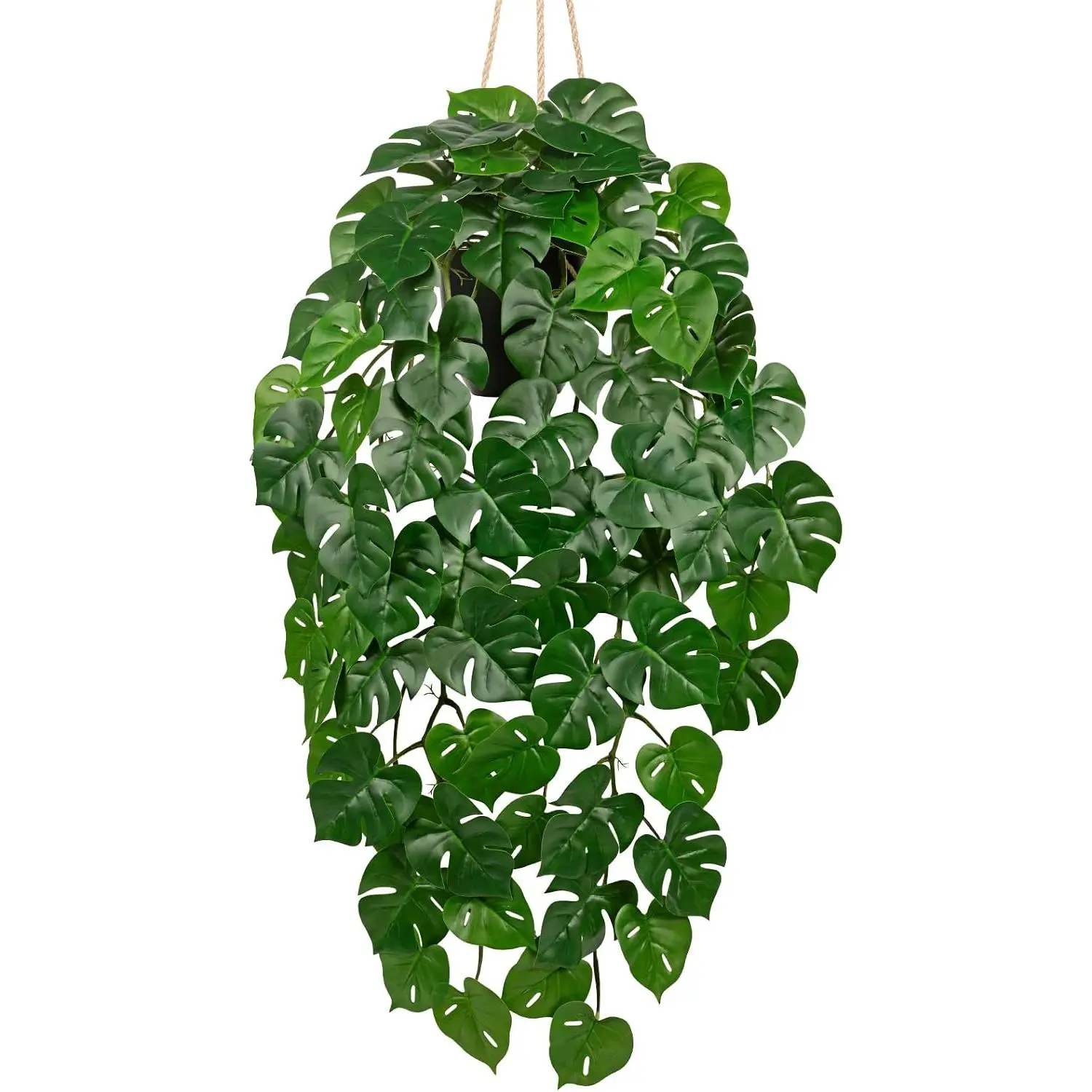 Large    in Pot with Hook, 37" Artificial  Monstera Leaves Vines ,  Potted Greenery  for Room Wall Living Room Bathroom Kitchen, Faux Ivy Houseplants for Shelf